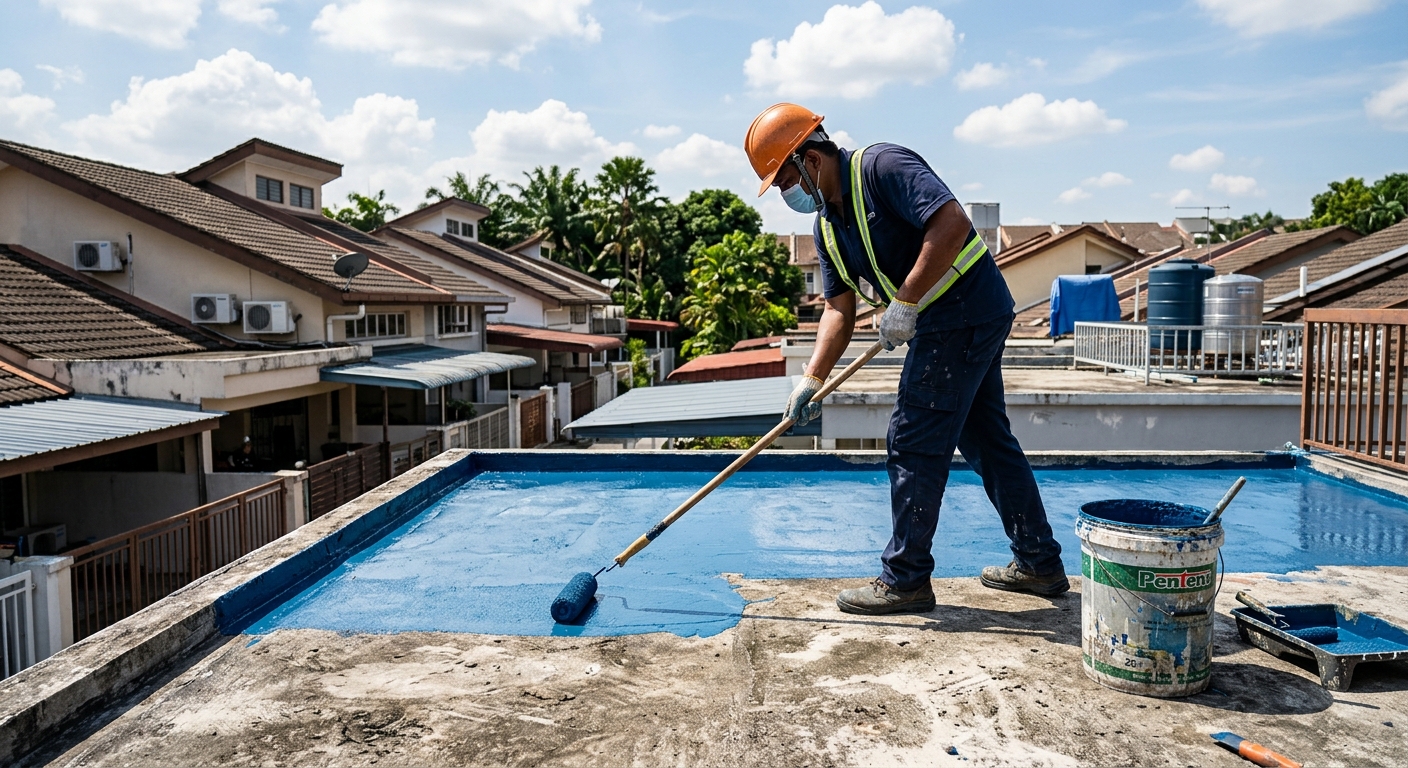 Bumbung rata bersalut membran selepas waterproofing bumbung AquaShield